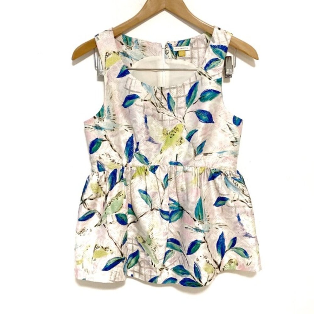 Anthropologie Leifsdottir bird print Jacquard sleeveless fit and flare blouse 10